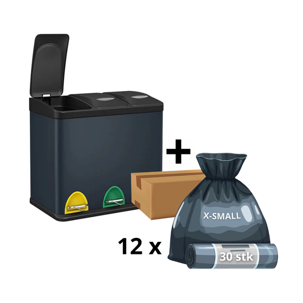 Hans-Holdbar - 3x8 L skraldespand + 1 års poser (360 stk)